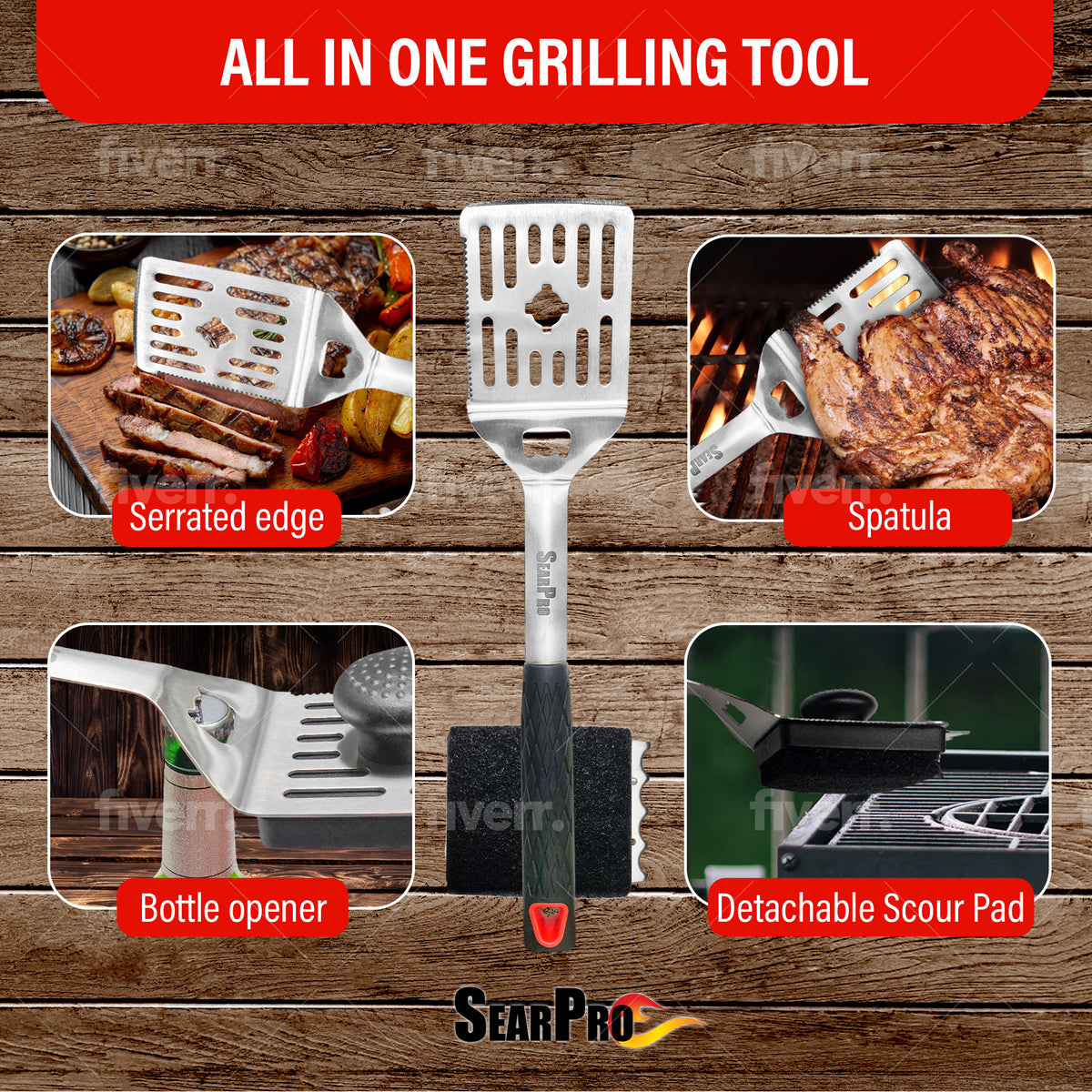 SearPro 4-IN-1 GRILL SPATULA WITH SCOUR PAD (IN STOCK BIGGEST SALE IN 5 YEARS!!!!)