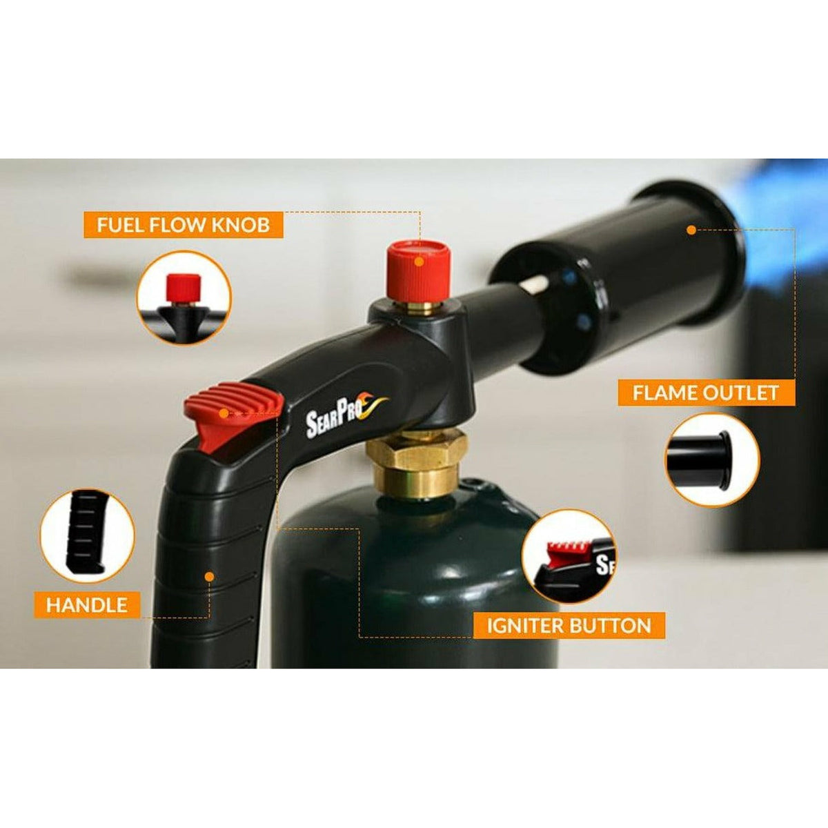 Product Details, Fuel Flow Knob, Handle, Flame Outlet, Igniter Button